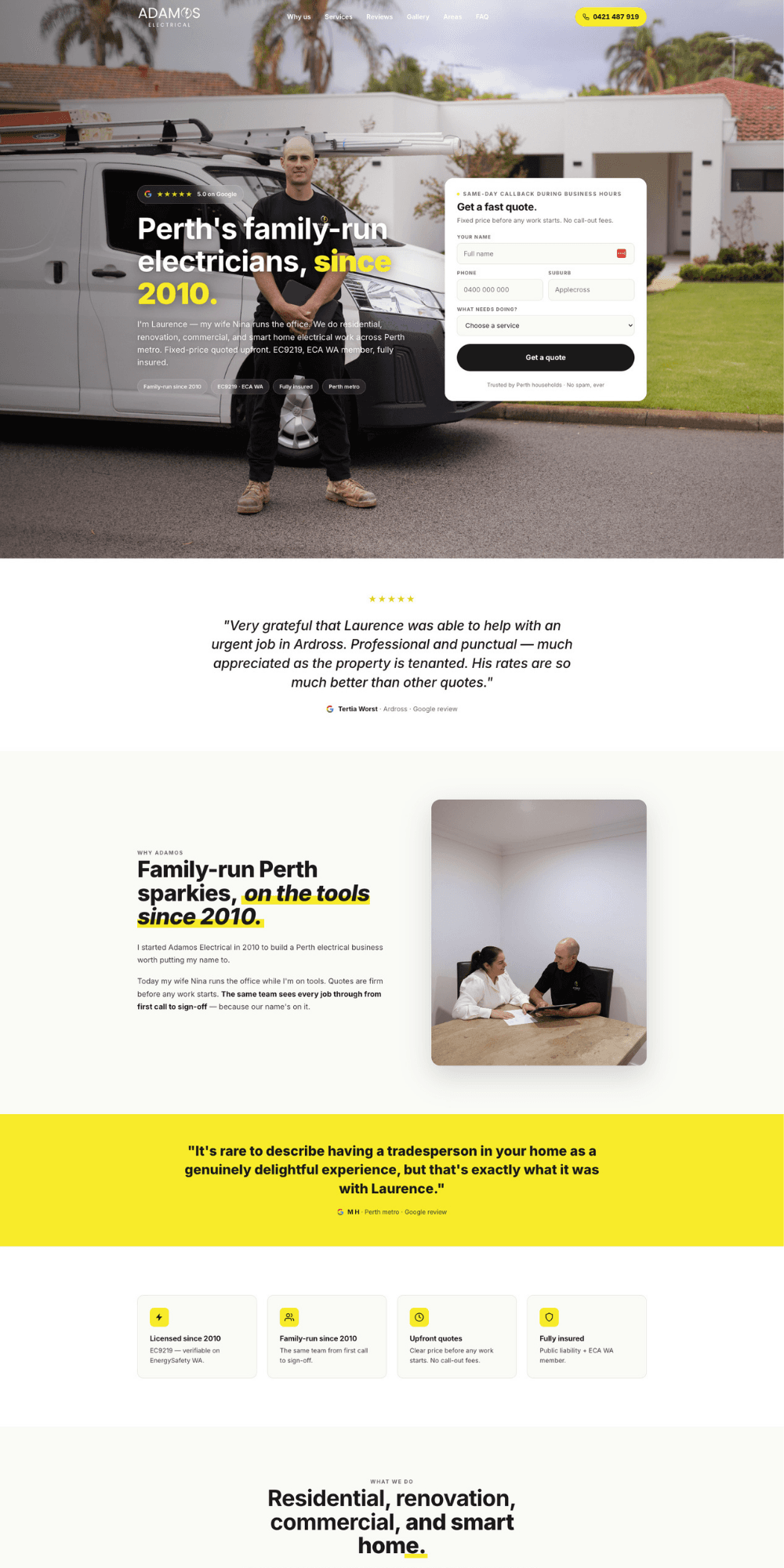 Adamos Electrical — Electrician website built by ServiceScale