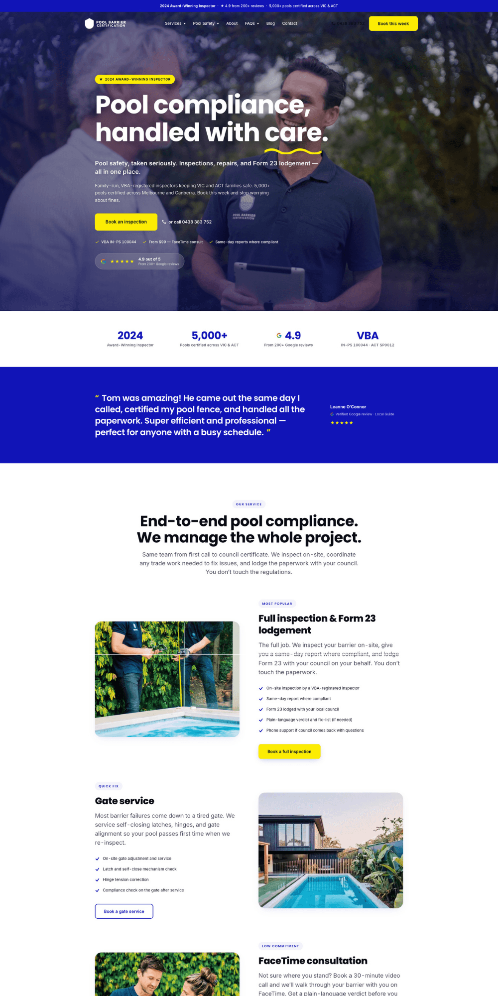 Pool Barrier Certification website, built by ServiceScale