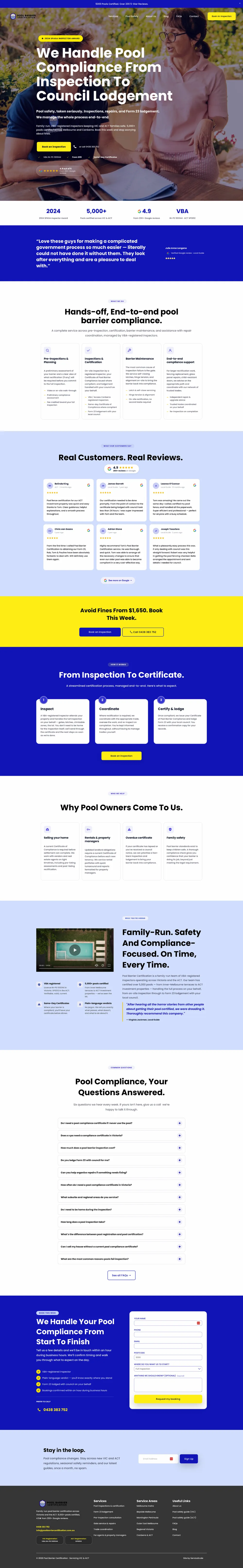 Pool Barrier Certification — Pool Compliance website built by ServiceScale