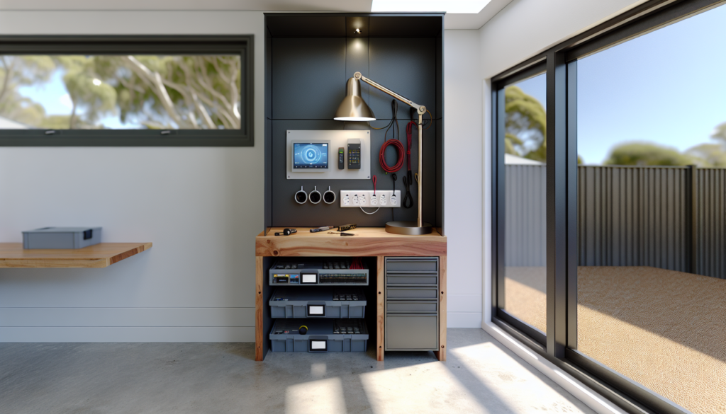 An electrician's modern workspace showcasing a smart automation control panel.