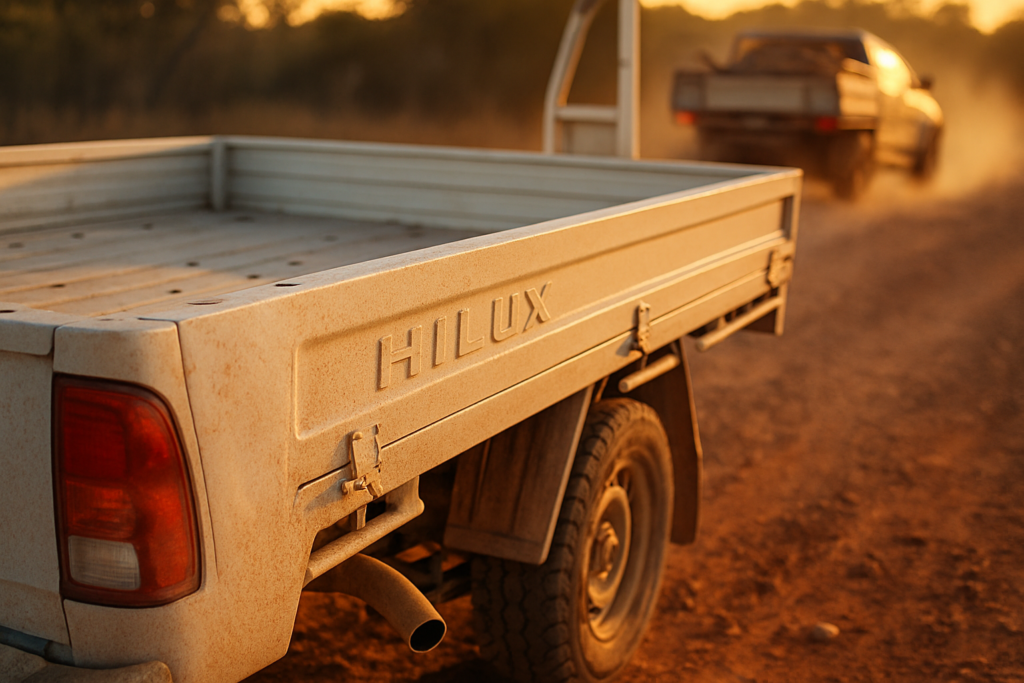 Stripped Toyota Hilux work ute on red dirt demonstrating website speed optimization principles